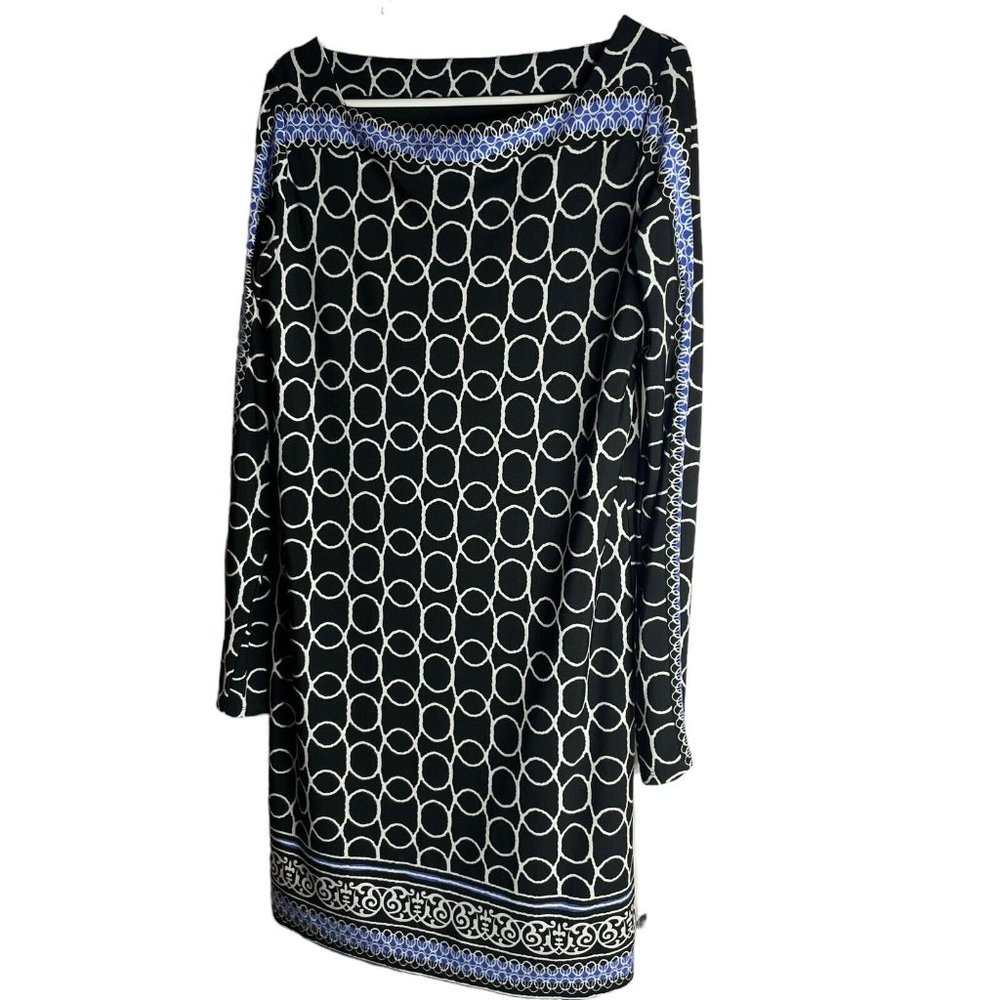 Joseph Ribkoff Shift Dress Women’s 10 Black Blue Circle Print Long Sleeve - Picture 1 of 6